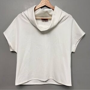 Isle By Melis Kozan Women’s White Mock Neck Square Short Sleeve Shirt XS